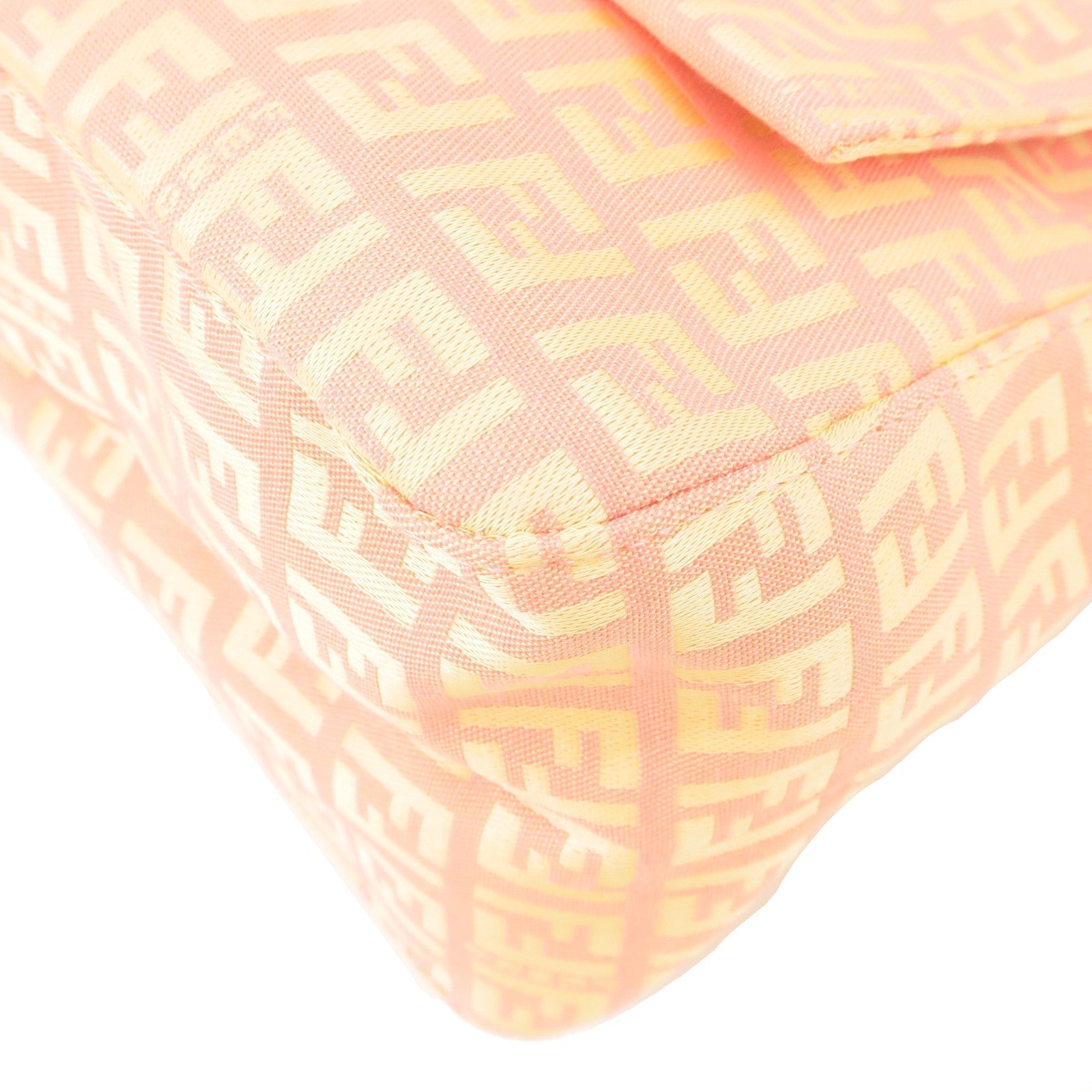 FENDI Zucchino Mamma Baguette Canvas Leather Bag Beige Pink 8BR001