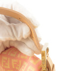 FENDI Zucchino Mamma Baguette Canvas Leather Bag Beige Pink 8BR001