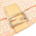 FENDI Zucchino Mamma Baguette Canvas Leather Bag Beige Pink 8BR001