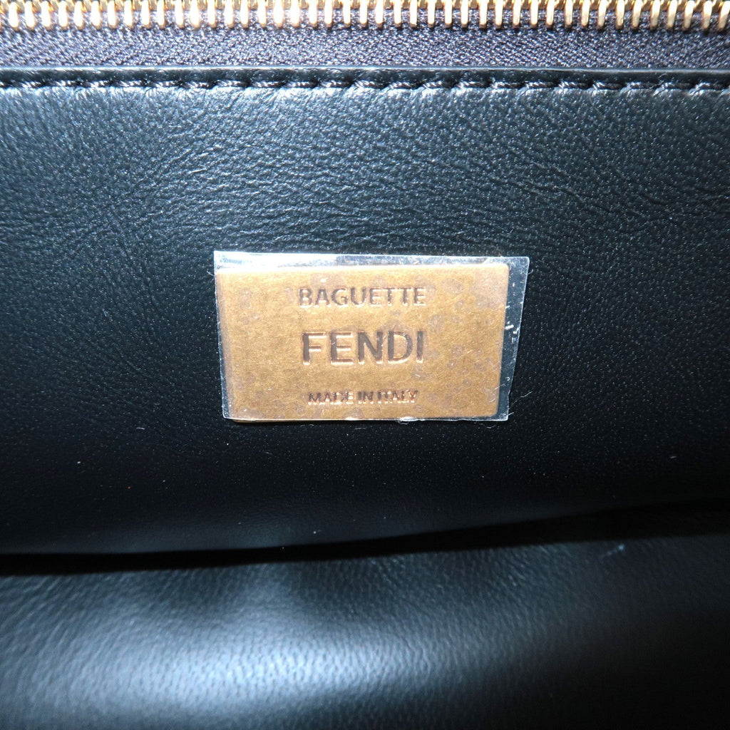 FENDI Zucca Baguette Leather 2Way Shoulder Bag Black 8BR793