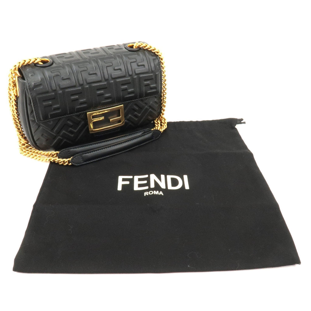 FENDI Zucca Baguette Leather 2Way Shoulder Bag Black 8BR793