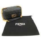FENDI Zucca Baguette Leather 2Way Shoulder Bag Black 8BR793