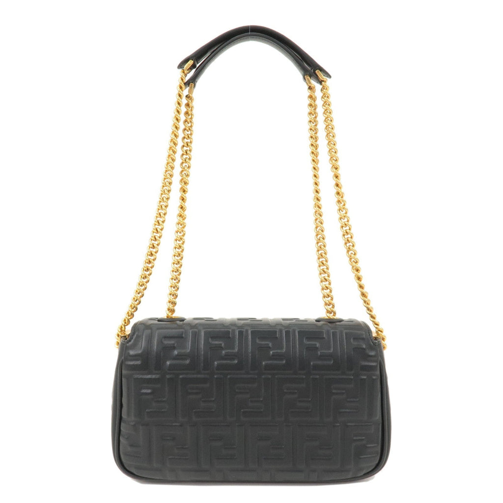 FENDI Zucca Baguette Leather 2Way Shoulder Bag Black 8BR793