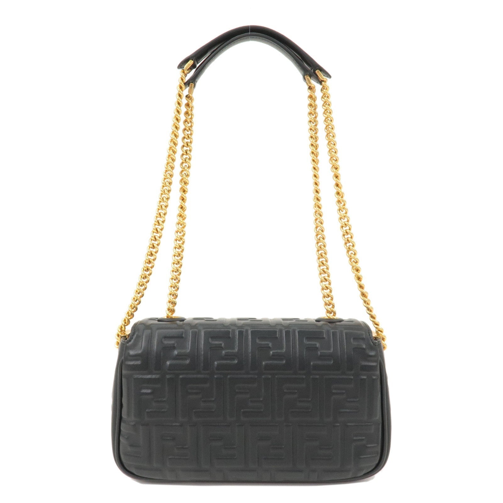 FENDI Zucca Baguette Leather 2Way Shoulder Bag Black 8BR793