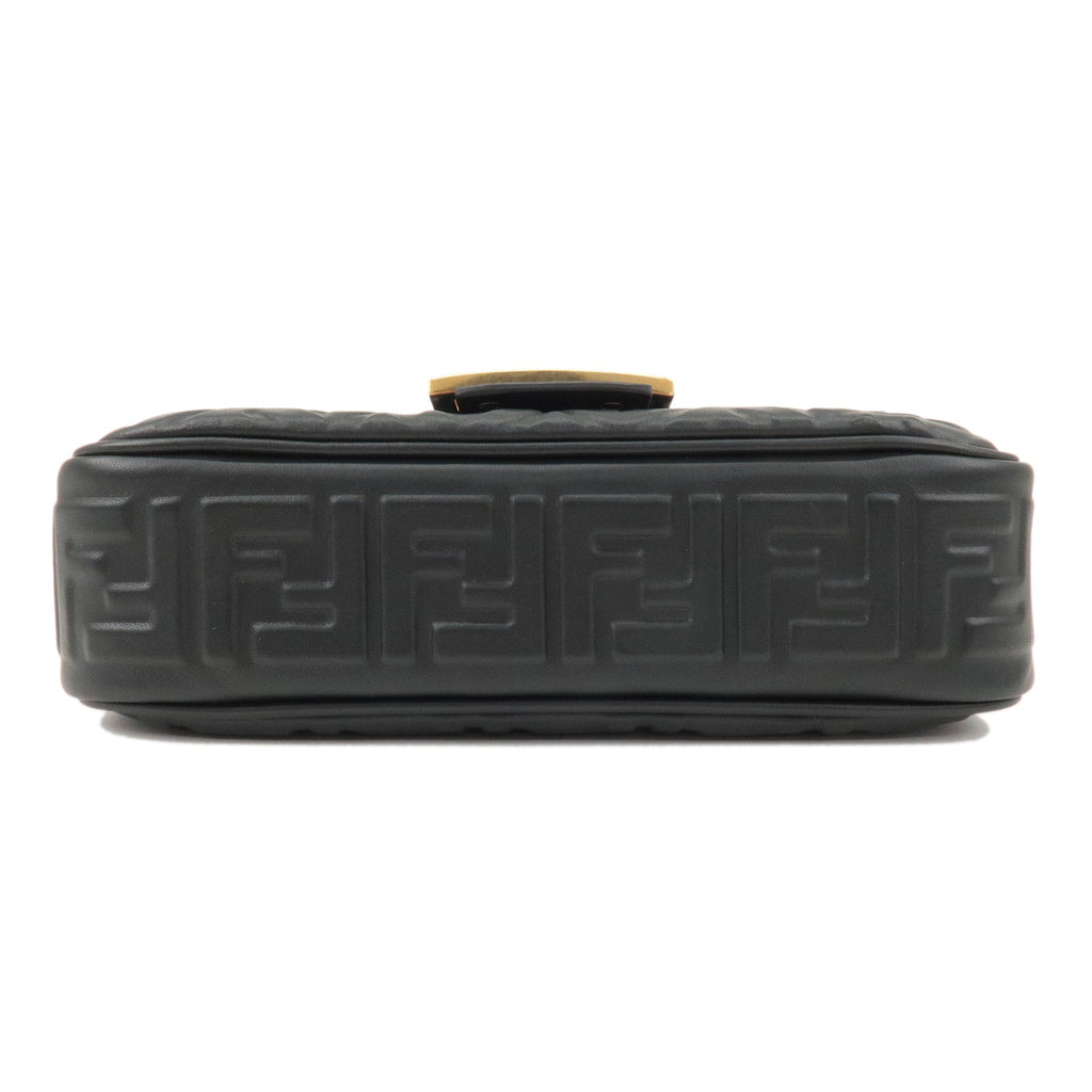 FENDI Zucca Baguette Leather 2Way Shoulder Bag Black 8BR793