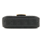 FENDI Zucca Baguette Leather 2Way Shoulder Bag Black 8BR793