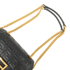 FENDI Zucca Baguette Leather 2Way Shoulder Bag Black 8BR793