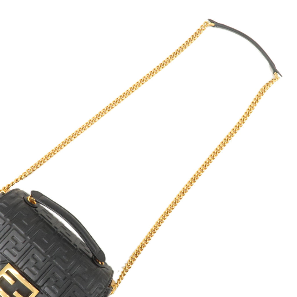 FENDI Zucca Baguette Leather 2Way Shoulder Bag Black 8BR793