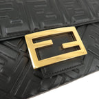 FENDI Zucca Baguette Leather 2Way Shoulder Bag Black 8BR793