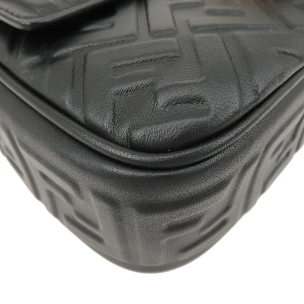 FENDI Zucca Baguette Leather 2Way Shoulder Bag Black 8BR793