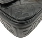 FENDI Zucca Baguette Leather 2Way Shoulder Bag Black 8BR793