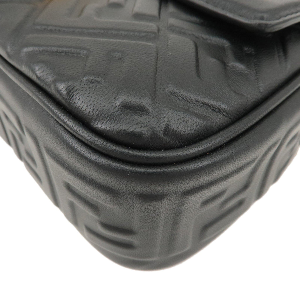 FENDI Zucca Baguette Leather 2Way Shoulder Bag Black 8BR793