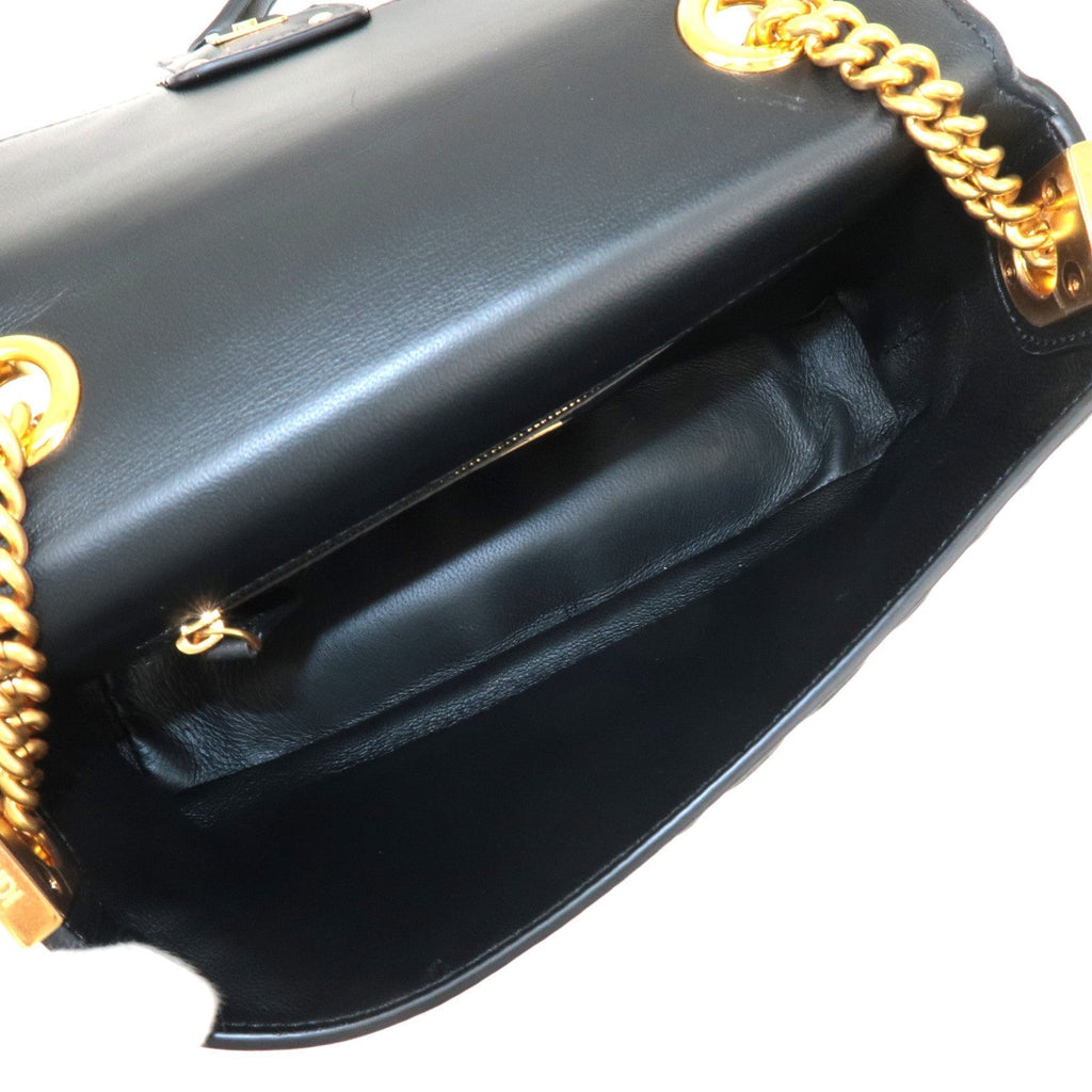 FENDI Zucca Baguette Leather 2Way Shoulder Bag Black 8BR793