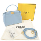 FENDI Mini Peekaboo Leather 2Way Mini Bag Light Blue 8BN244