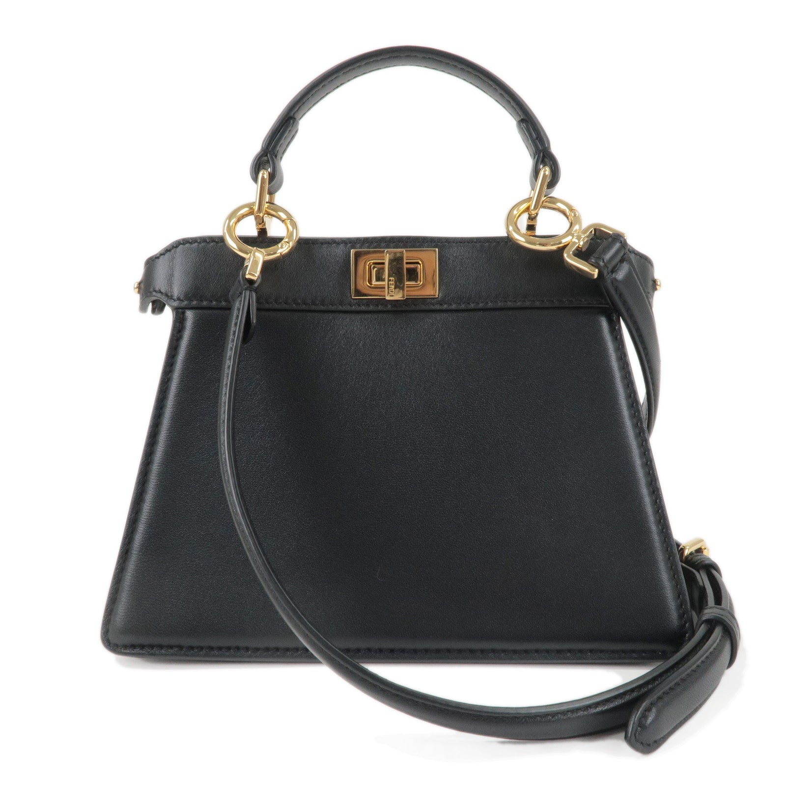 FENDI Peekaboo IseeU Leather 2WAY Hand Shoulder Bag Black 8BN335