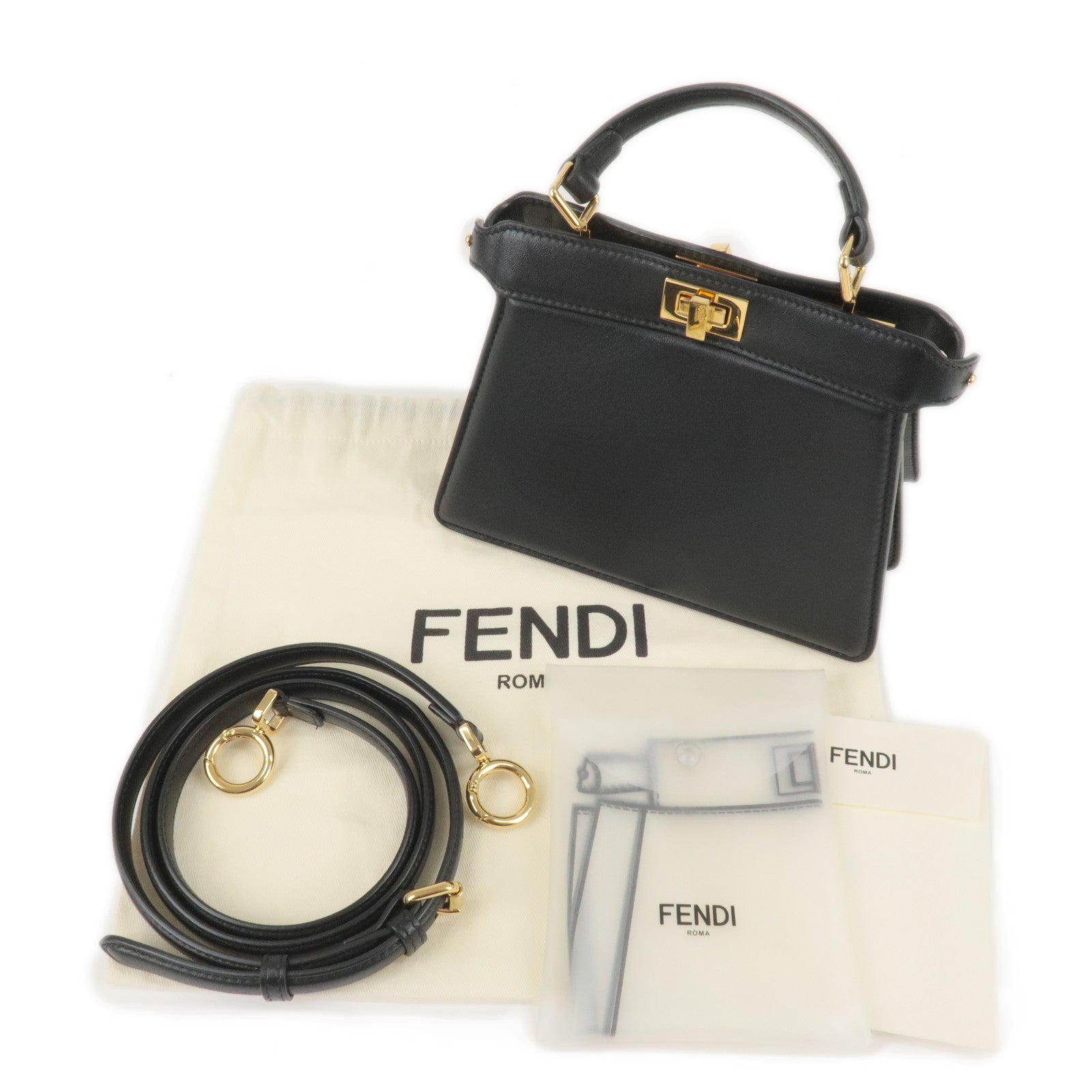 FENDI Peekaboo IseeU Leather 2WAY Hand Shoulder Bag Black 8BN335