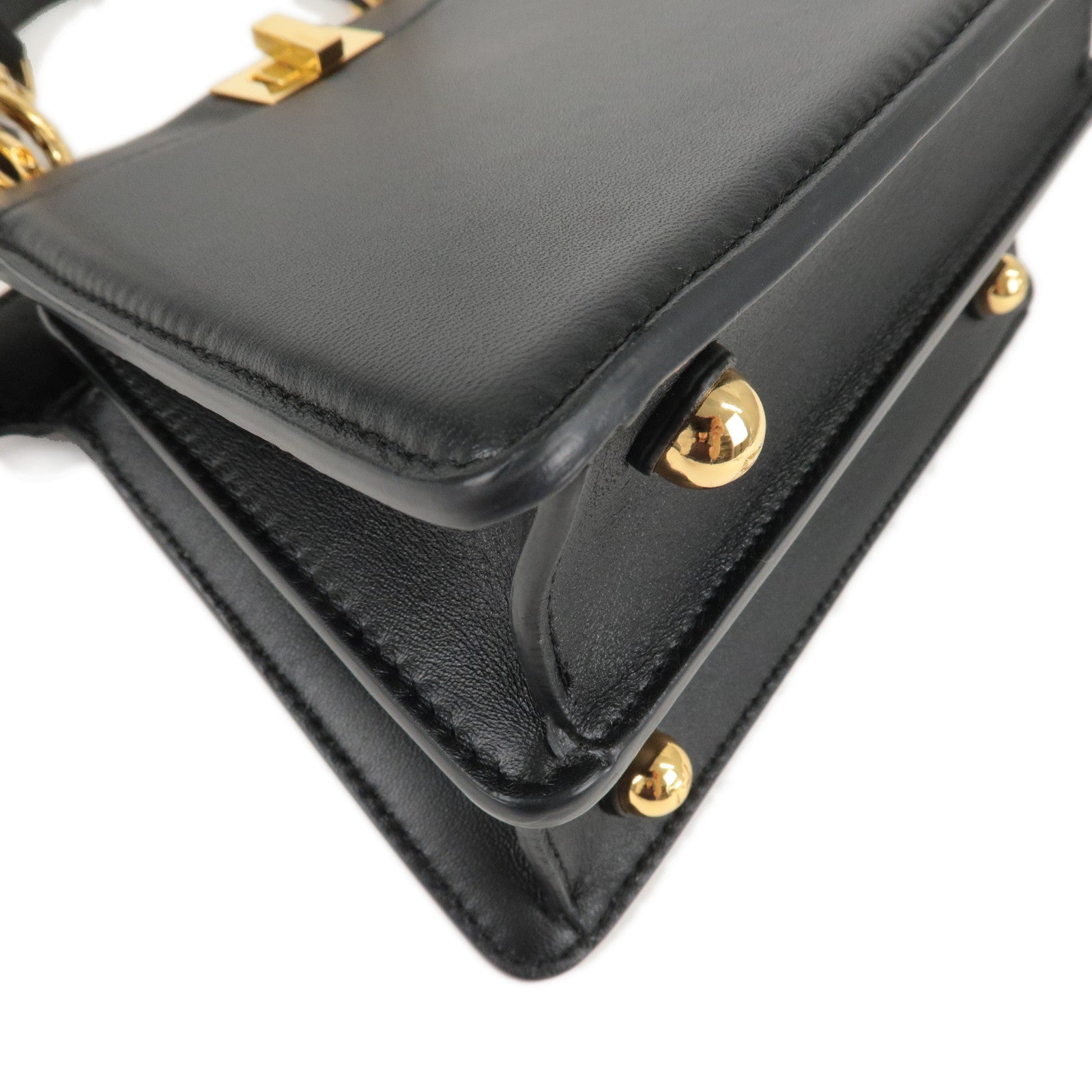 FENDI Peekaboo IseeU Leather 2WAY Hand Shoulder Bag Black 8BN335