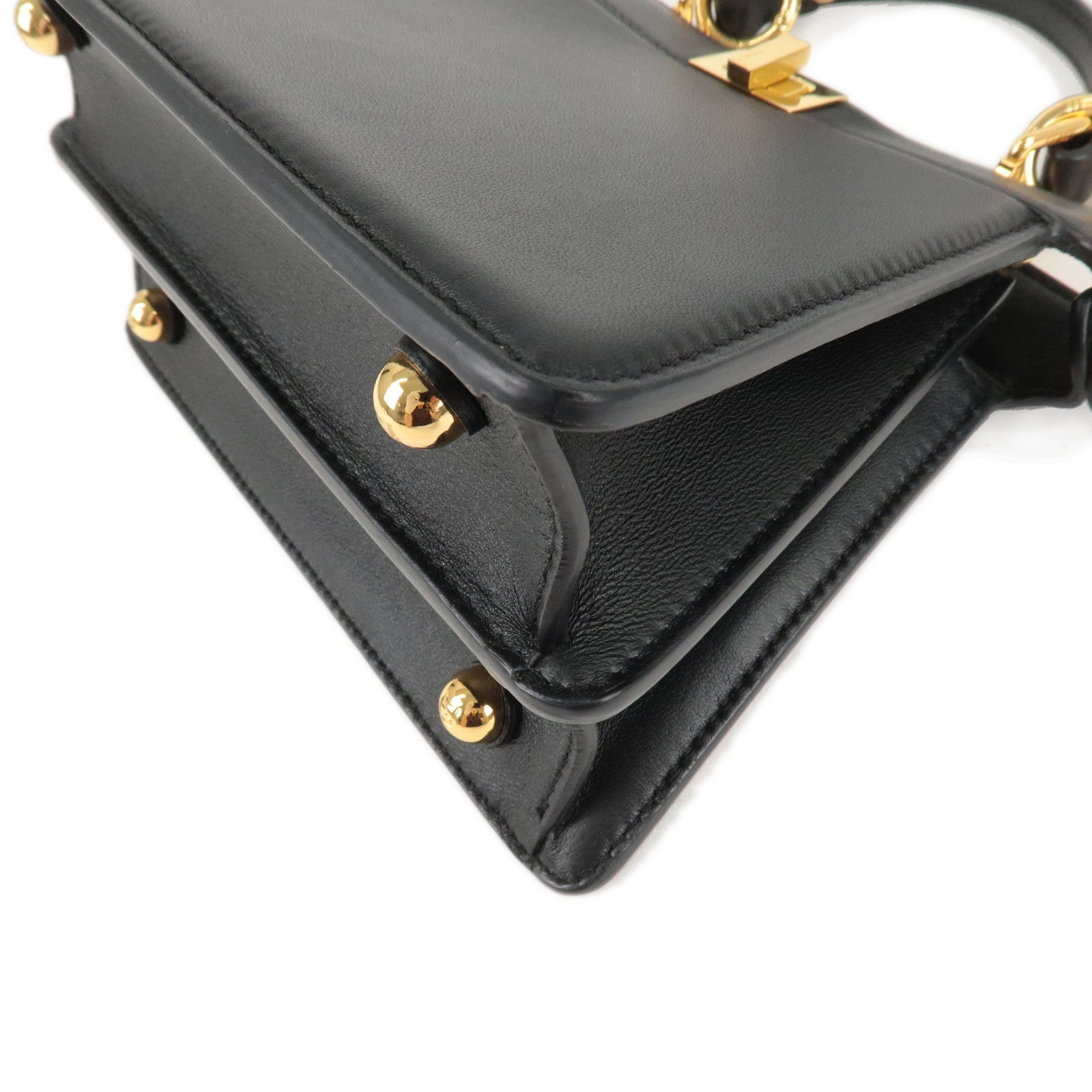 FENDI Peekaboo IseeU Leather 2WAY Hand Shoulder Bag Black 8BN335