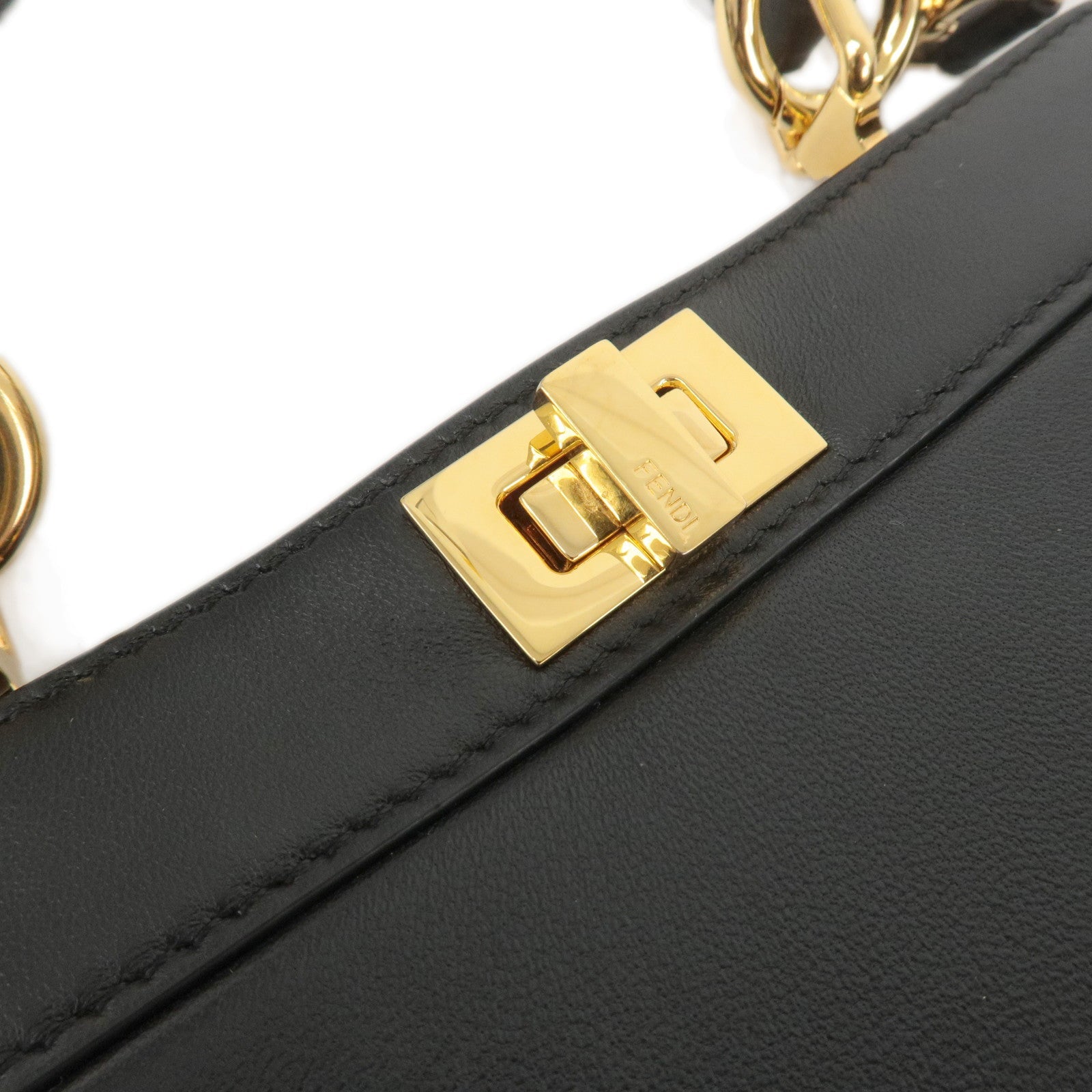 FENDI Peekaboo IseeU Leather 2WAY Hand Shoulder Bag Black 8BN335