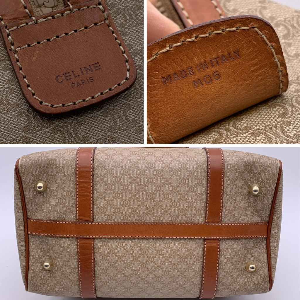 CELINE Vintage Beige Macadam Canvas Duffel Duffle Boston Bag