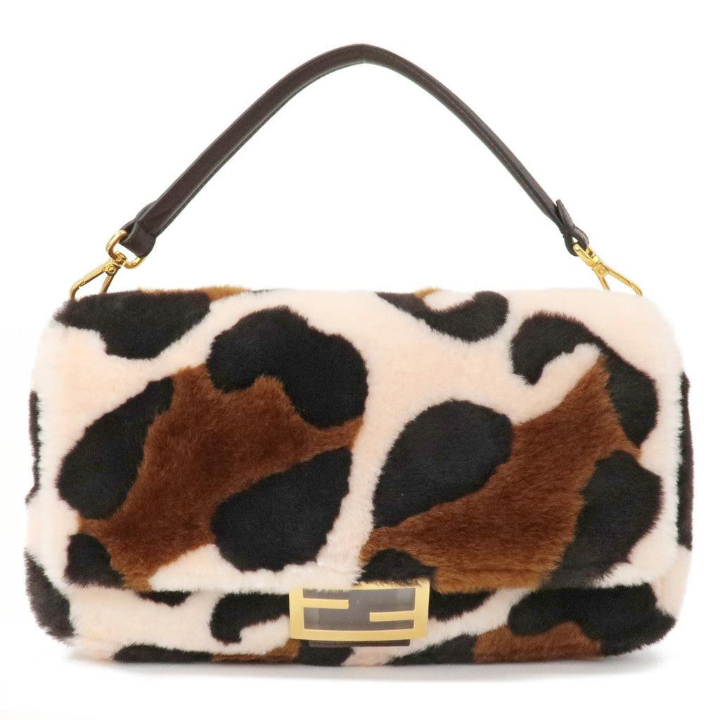 FENDI Fur Leather Bucket Large 2WAY Bag Animal Pattern 8BR771