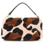 FENDI Fur Leather Bucket Large 2WAY Bag Animal Pattern 8BR771