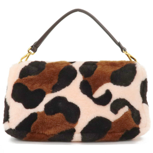 FENDI Fur Leather Bucket Large 2WAY Bag Animal Pattern 8BR771