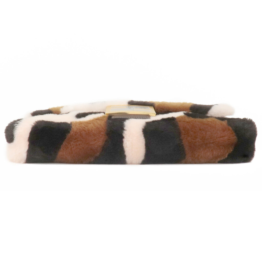 FENDI Fur Leather Bucket Large 2WAY Bag Animal Pattern 8BR771