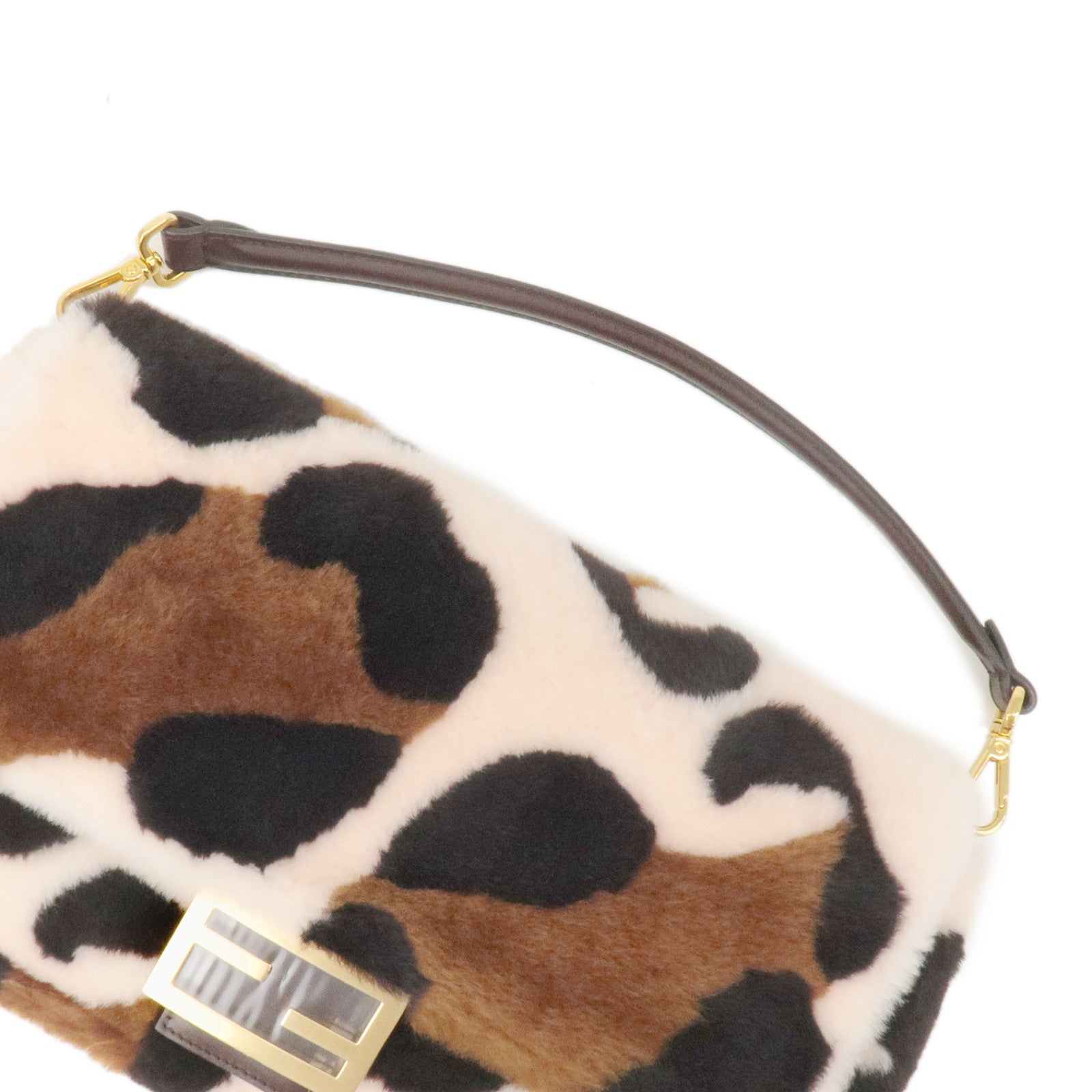 FENDI Fur Leather Bucket Large 2WAY Bag Animal Pattern 8BR771