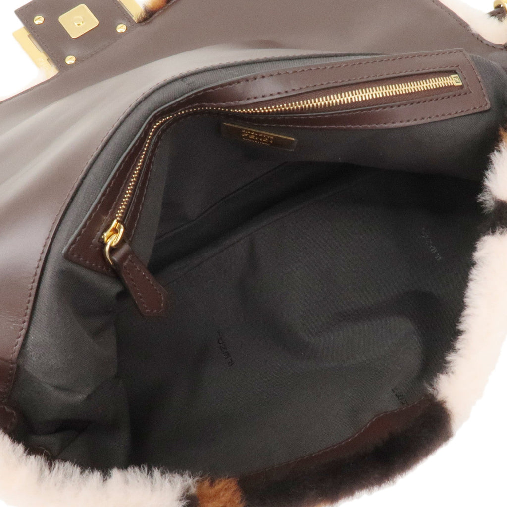 FENDI Fur Leather Bucket Large 2WAY Bag Animal Pattern 8BR771