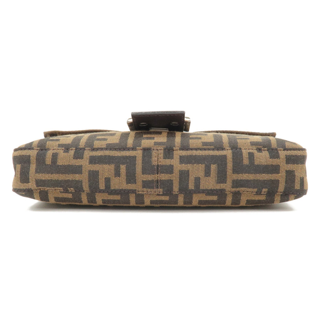 FENDI Mamma Baguette Zucca Canvas Leather Shoulder Bag Brown 26424