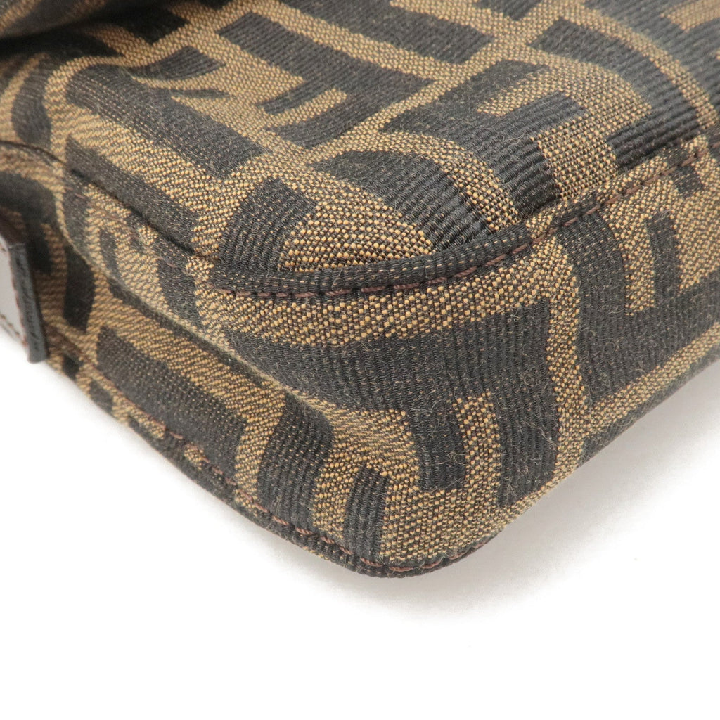 FENDI Mamma Baguette Zucca Canvas Leather Shoulder Bag Brown 26424