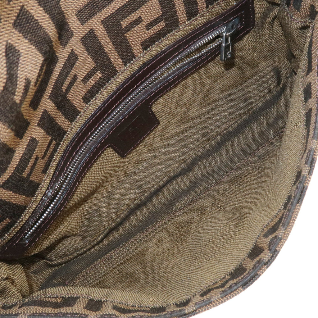 FENDI Mamma Baguette Zucca Canvas Leather Shoulder Bag Brown 26424