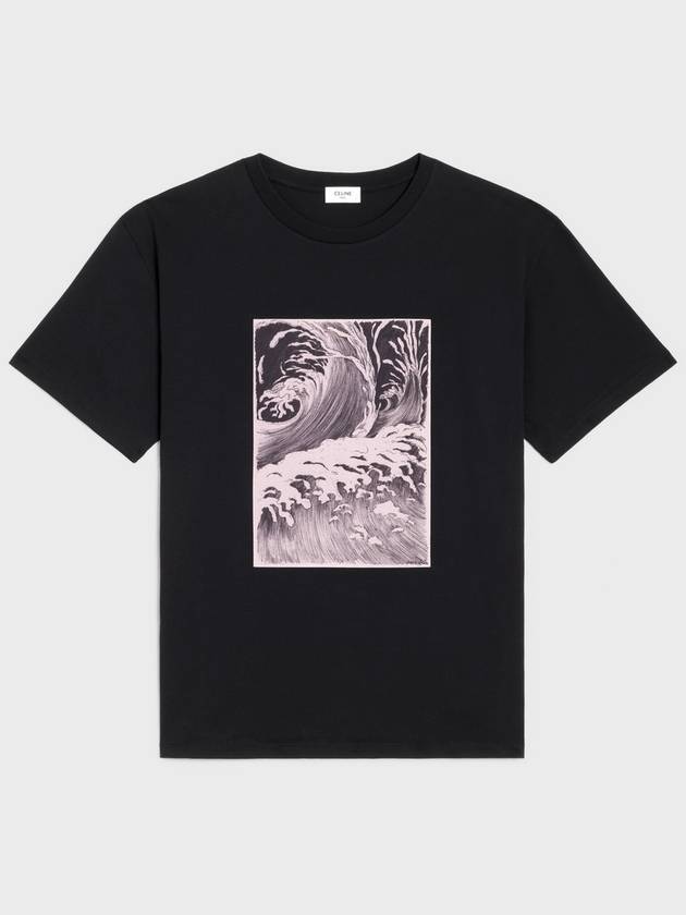 CELINE Men's Loose Wave Cotton Jersey Short Sleeve T-Shirt Black
