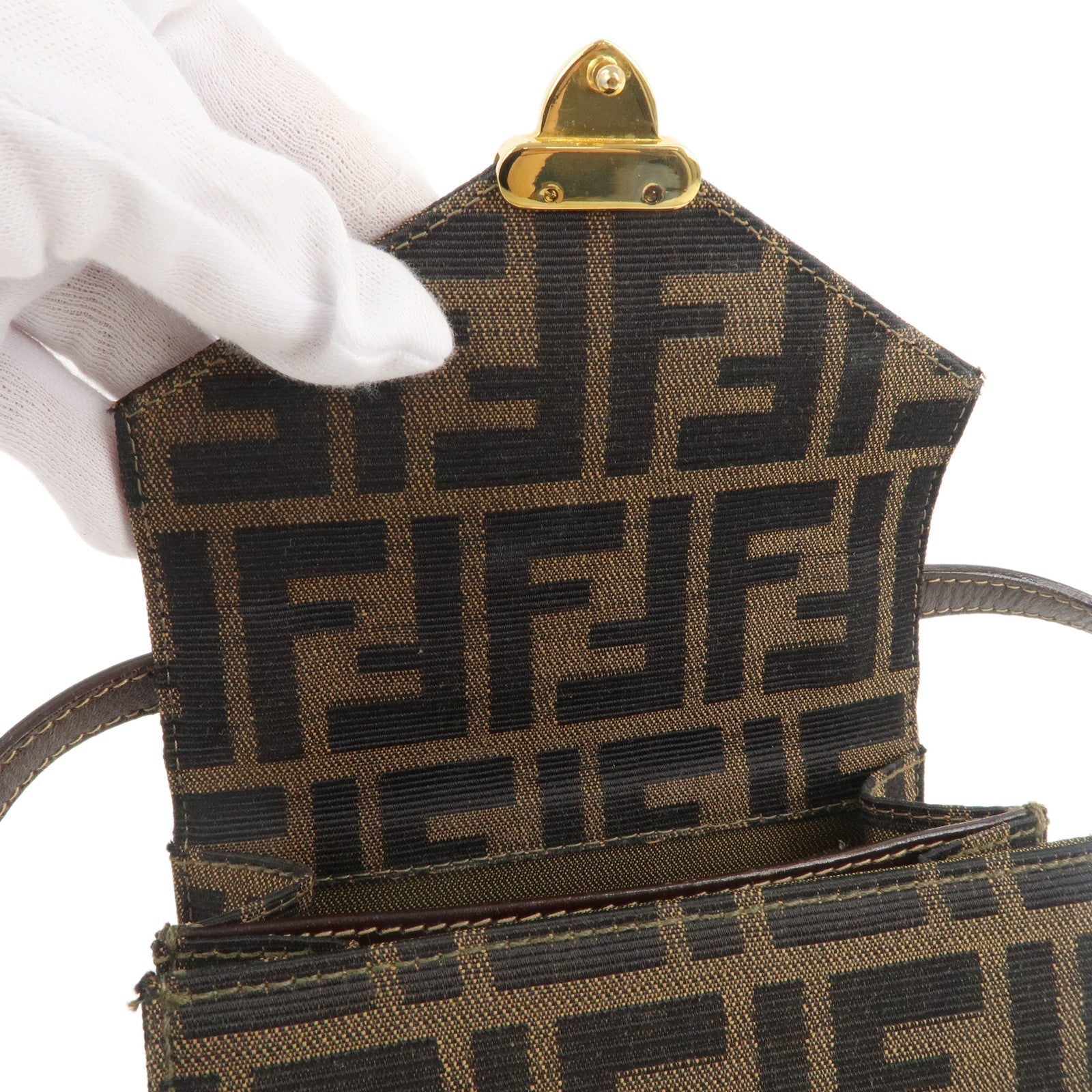 FENDI Zucca Canvas Leather Crossbody Mini Shoulder Bag