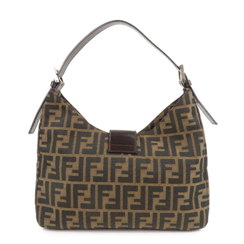 FENDI Zucca Canvas Leather Shoulder Bag Brown Black 26569