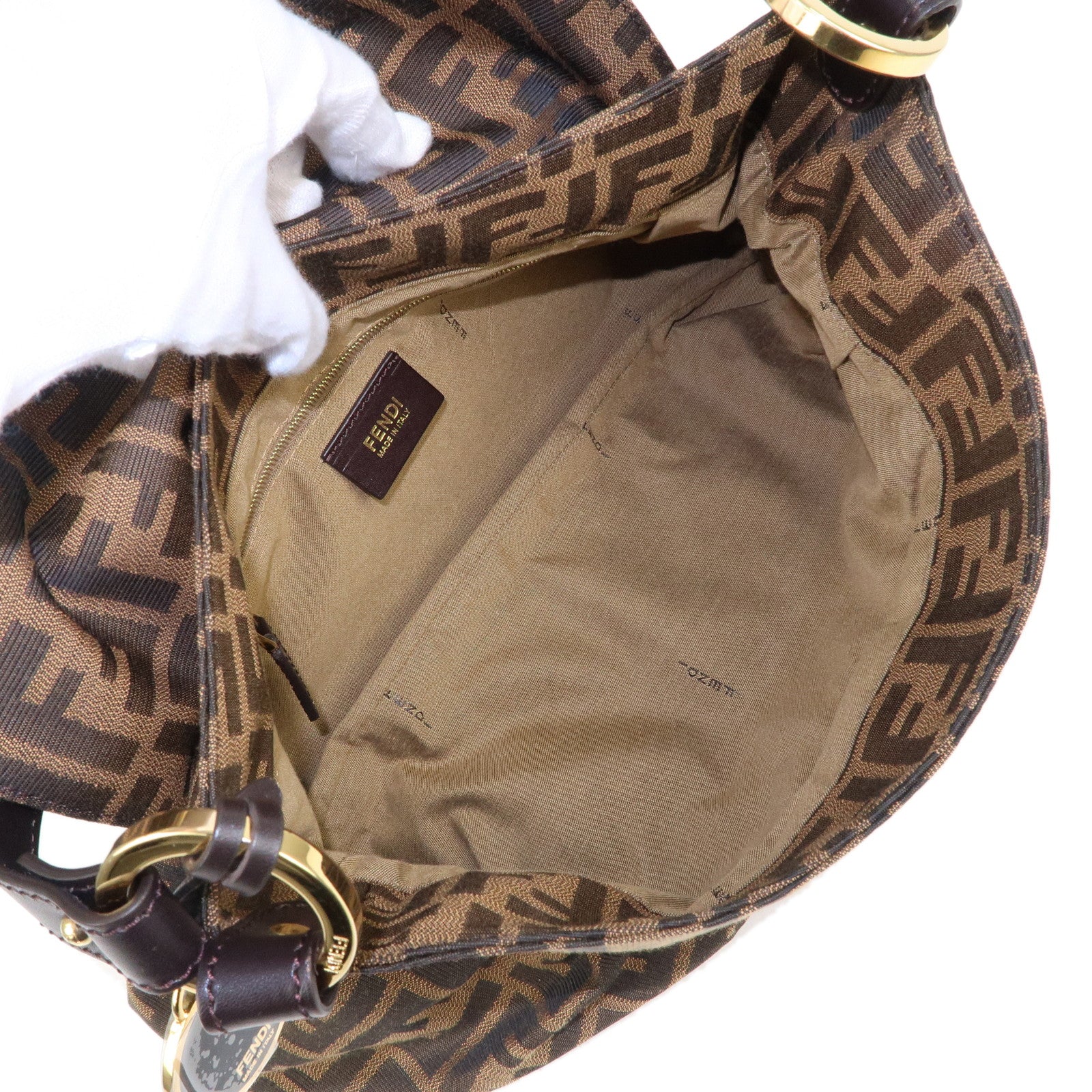 FENDI Zucca Canvas Leather Shoulder Bag Brown Black 8BR436