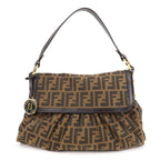 FENDI Zucca Canvas Leather Shoulder Bag Brown Black 8BR436