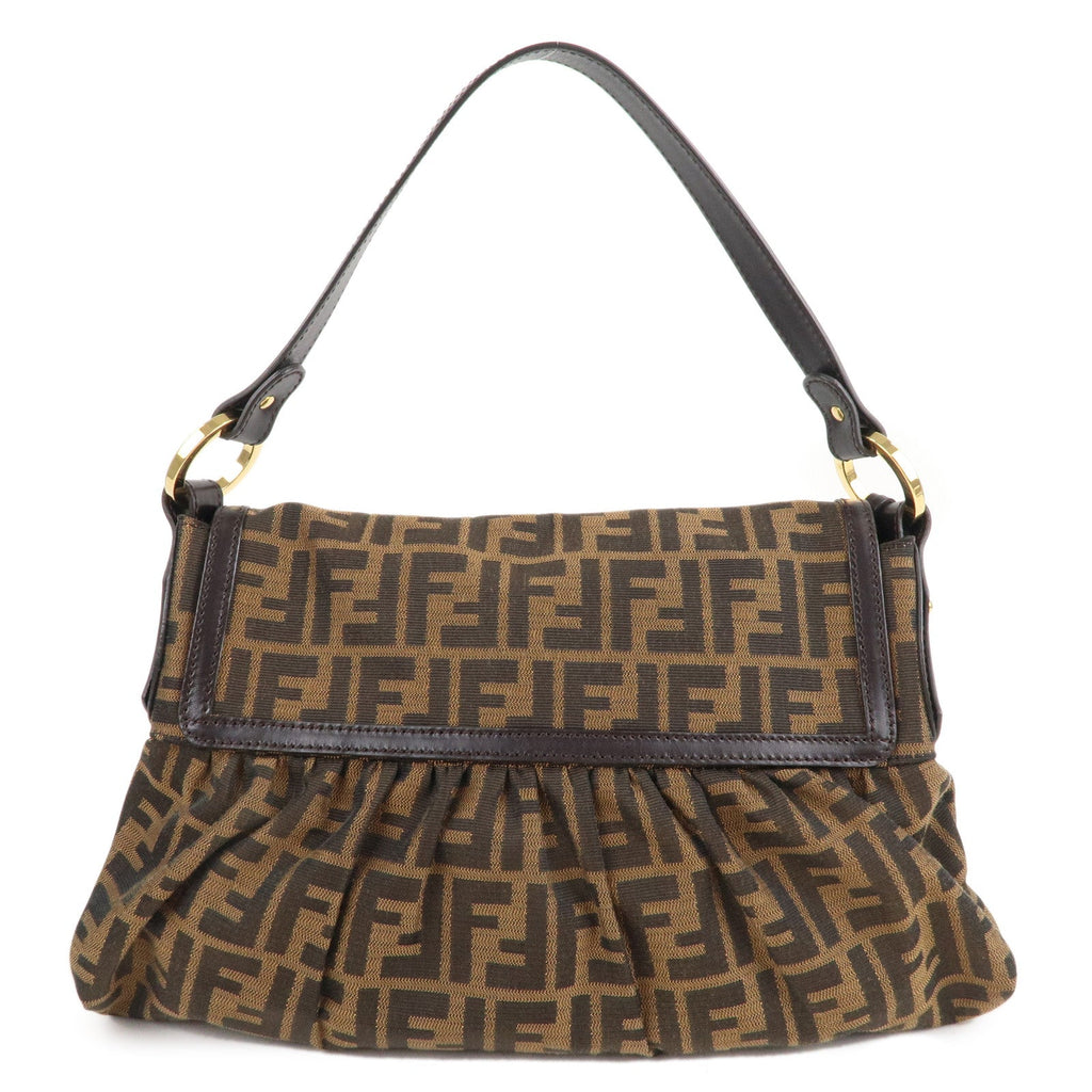 FENDI Zucca Canvas Leather Shoulder Bag Brown Black 8BR436