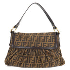 FENDI Zucca Canvas Leather Shoulder Bag Brown Black 8BR436