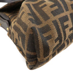 FENDI Zucca Canvas Leather Shoulder Bag Brown Black 8BR436