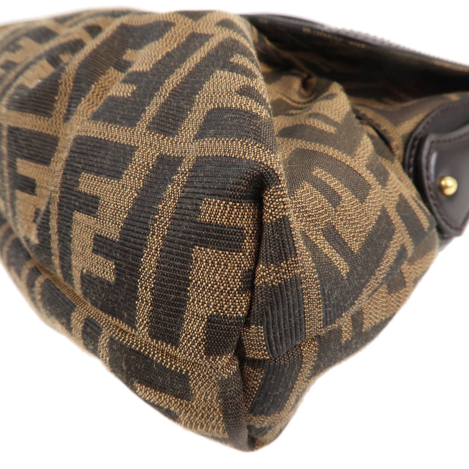 FENDI Zucca Canvas Leather Shoulder Bag Brown Black 8BR436