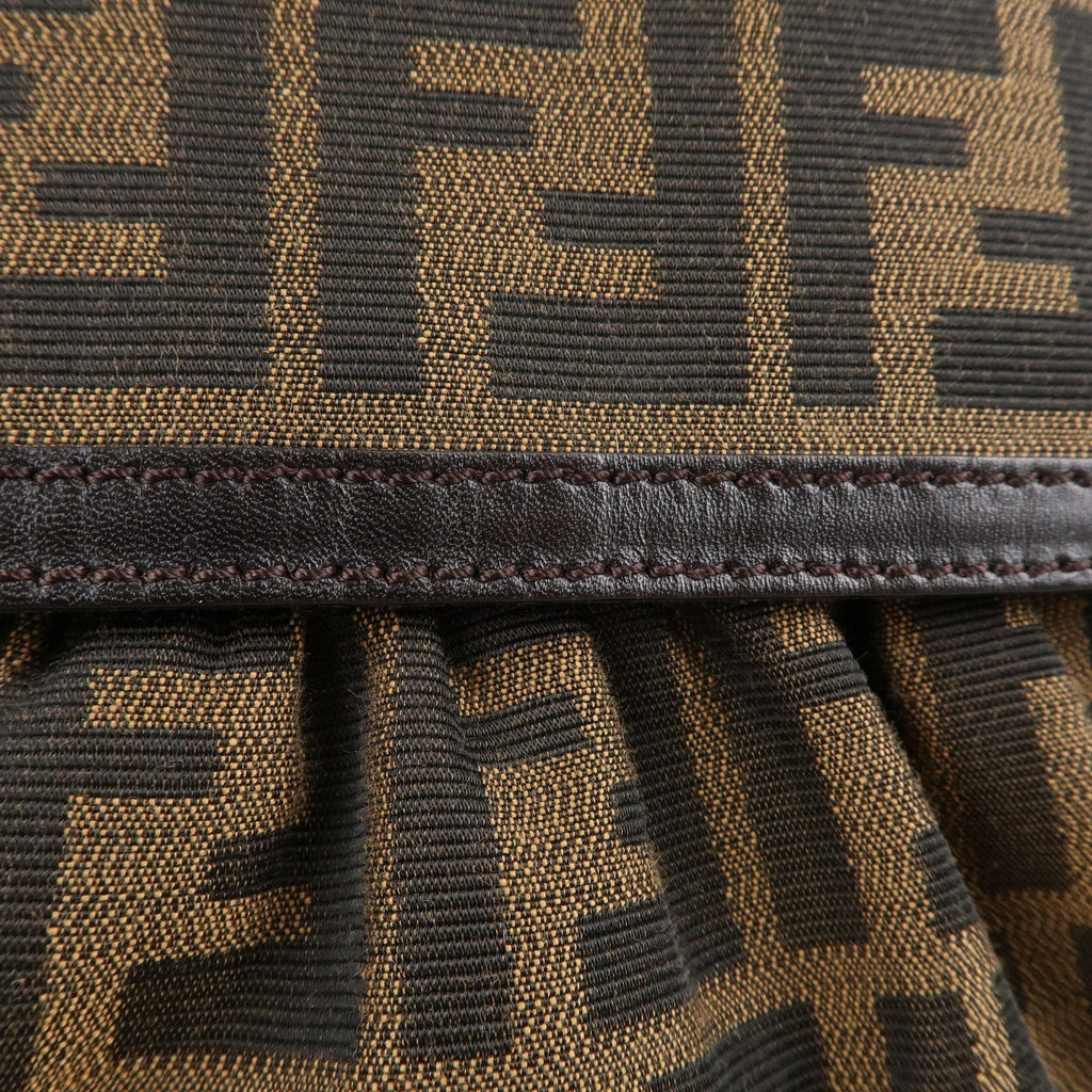 FENDI Zucca Canvas Leather Shoulder Bag Brown Black 8BR436