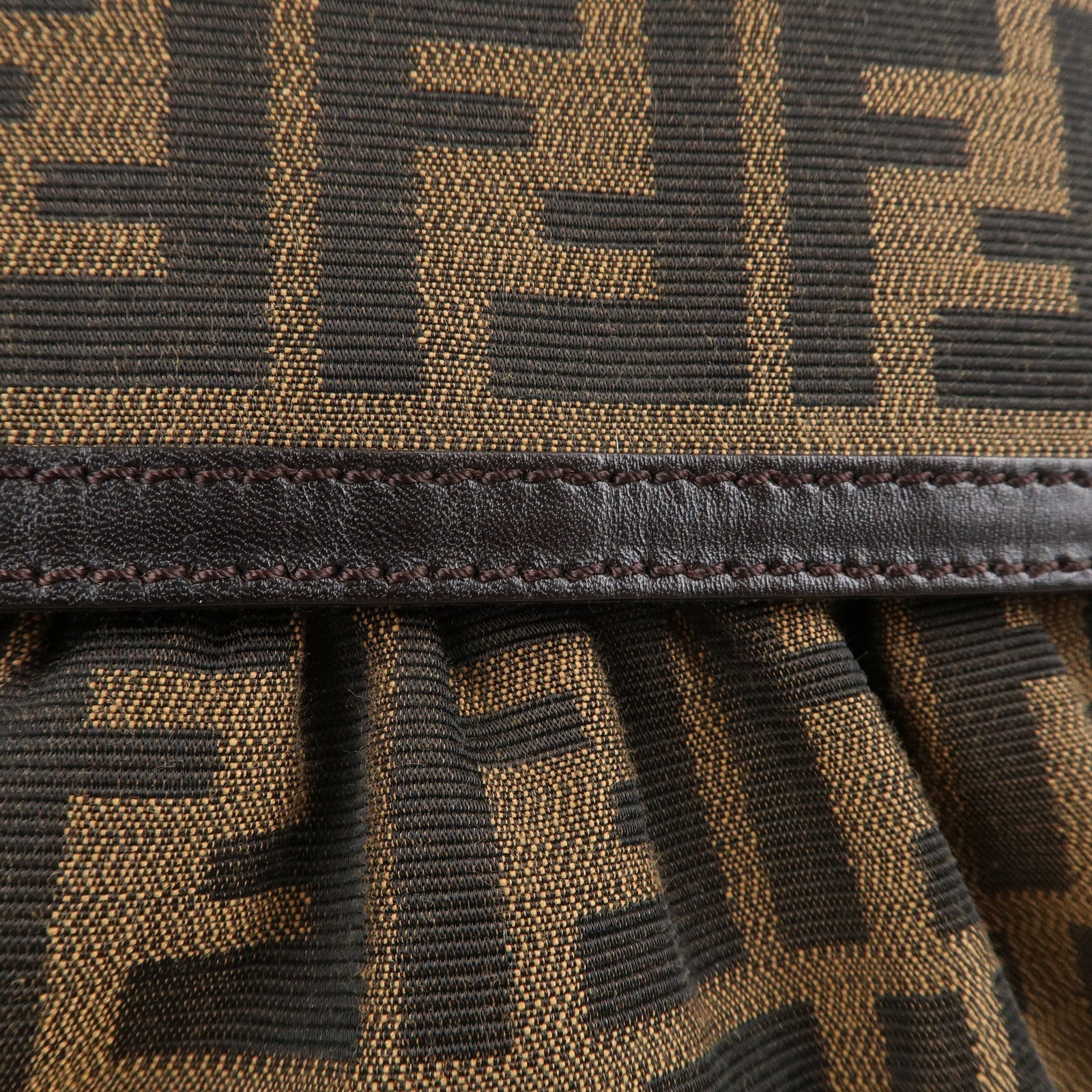 FENDI Zucca Canvas Leather Shoulder Bag Brown Black 8BR436