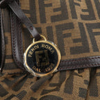 FENDI Zucca Canvas Leather Shoulder Bag Brown Black 8BR436