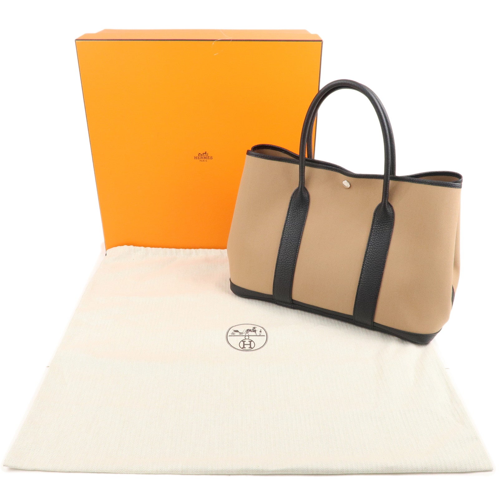 HERMES Toile Militaire Negonda Garden Party Bag Brown Black
