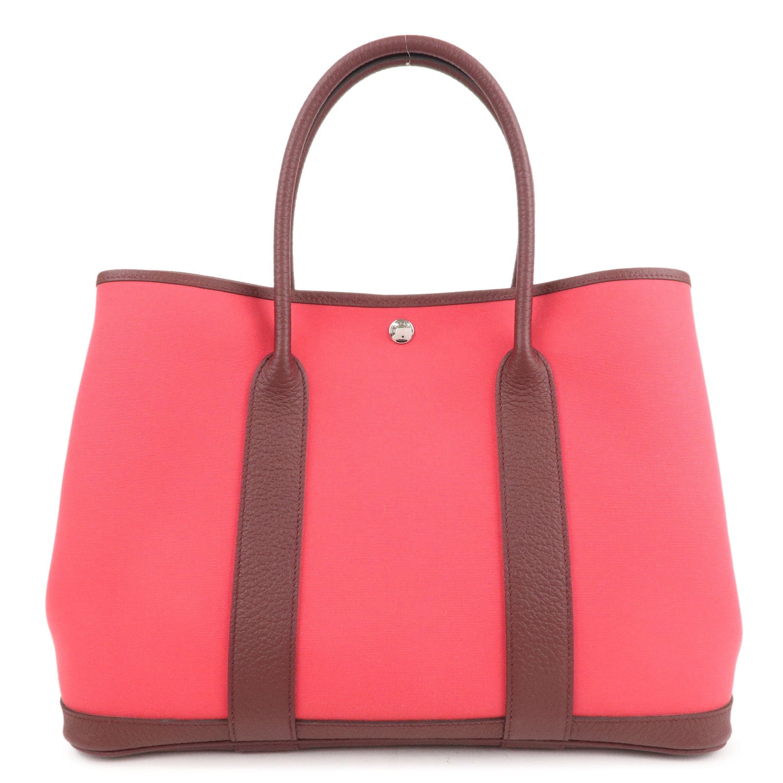 HERMES Canvas Leather Garden Party PM Tote Bag A stamp Pink