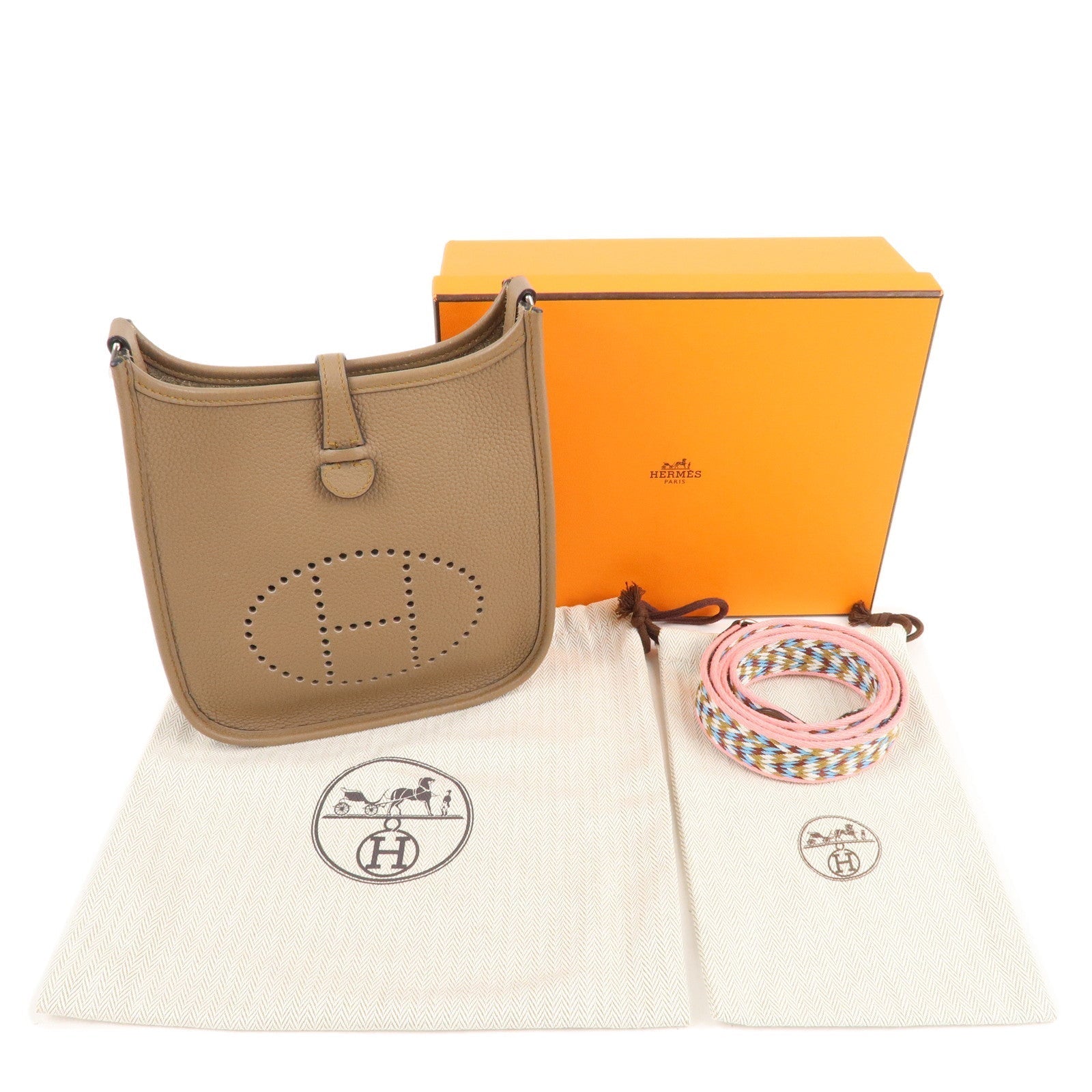 HERMES Taurillon Clemence Evelyne TPM Shoulder Bag Etoupe Brown