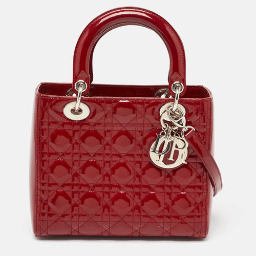 Dior Red Cannage Patent Leather Medium Lady Tote