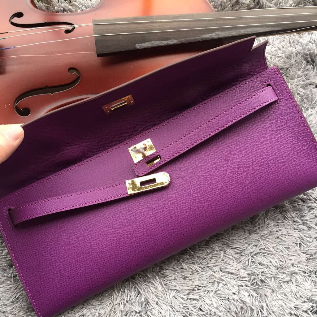 Hermes Purple Handcrafted Kelly Cut Clutch
